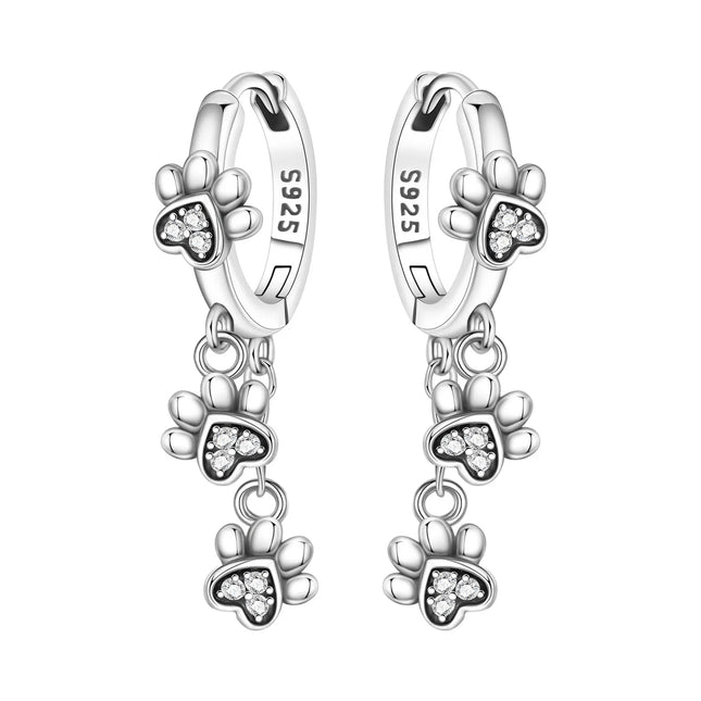 Hot Sale Original 925 Sterling Silver Zircon Pink Paw Print Earrings Heart Flower Leaf Design Women Party Jewelry Gift Ear Loops