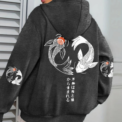 Japanese Koi Harajuku Illustration Prints Women Hoodie Loose Y2K Hoody Multicolor Autumn Hoodies Fleece Soft Woman Sportswear