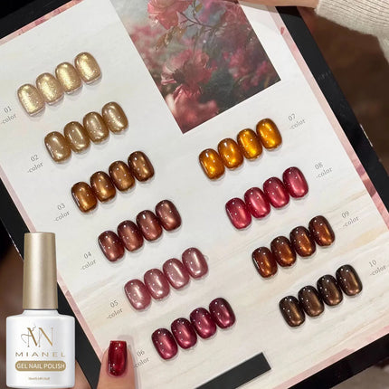 MIANEL 12ML Burning Love Cat Eye Gel Polish 2025 New Arrival - Brightening Dragon Fruit Pink with Glass Bead Cat Eye Nail Art