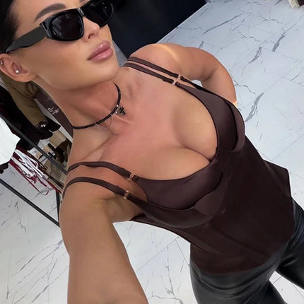 Women's Vest Spaghetti strap Corset Top Street Female Panelled V-neck Sleeveless Backless Slim Party Evening Tops New Streetwear