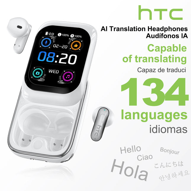 HTC NE48 Slider Headphones Wireless with a Colorful HD Display Touch Control In-Ear Bluetooth Earphones AI Translation Earbuds