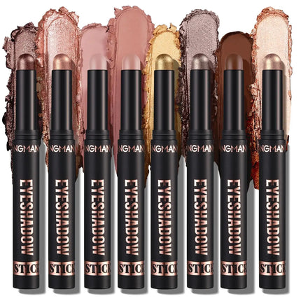 16 Vibrant Metallic Eyeshadow Sticks Waterproof Long Lasting Satin Finish Professional Makeup Pencil Set 8 Colors