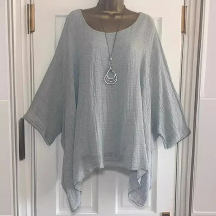 2024 Women's T-shirts Plus Size 5XL T-Shirt Linen O Neck Casual Loose Shirt Summer Autumn New Solid Batwing Long Sleeve