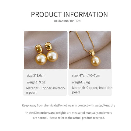 DREJEW Yellow Pendant Pearl Necklace Earring Set for Women Light Luxury High-end French Retro Wedding Jewelry Sets Party Gift