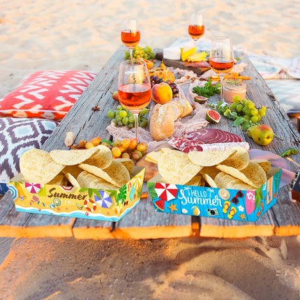 4/8/12pcs Hawaiian Party Mini Snack Trays Summer Beach Pool Print Paper Food Trays Tropical Hawaii Theme Birthday Party Decor