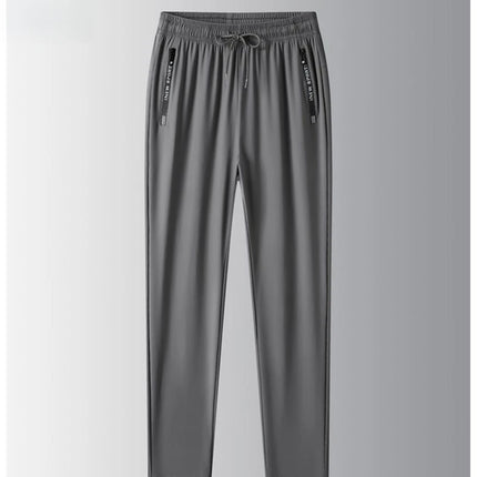 Men's Ice Silk Casual Pants Summer Quick Dry Lightweight Joggers with Zipper Pockets Elastic Waist Sports Trousers for Running F