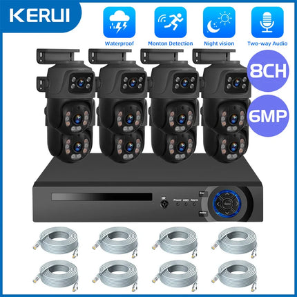 KERUI Waterproof 6MP HD POE Surveillance Camera System Dual Lens PTZ WIFI IP Home Security 4CH 8CH POE NVR Video H.265 CCTV Kit