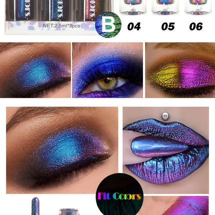 Glossy Metallic Eyeshadow Lipstick Set Liquid Glitter Pigment Optical Chameleon Face Beauty Makeup Cosmetic