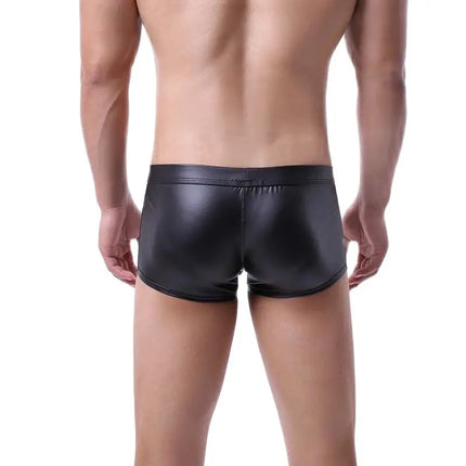 Big Bulge Pouch Boxers Sexy Men Underwear Faux Leather Boxershorts Open Front Underpants Erotic Lingerie Panties