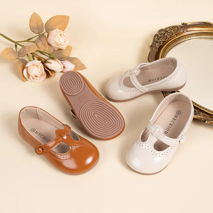 Toddler Little Kid Girls Mary Jane Flats Comfortable Perforated Leather Strap Casual Dress Shoes Versatile Party School Shoes
