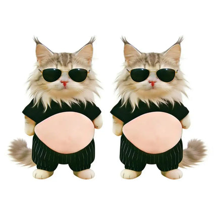 2-10Pcs 3D Shiba Inu Cat Belly Sticker - Cute Kitten wearing orange outfit with soft pink background, silicone self-adhesive