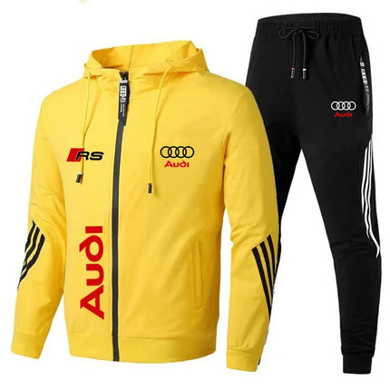 Men's Audi RS Logo Tracksuit 2 Piece Set Casual Hooded Sweatshirt + Jogger Pants Sportswear Suit