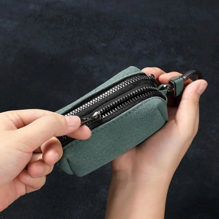 Fashion Single/Double Zipper Key Storage Bag Simple Elegant PU Leather Wallet Bag Large-Capacity Key Holder Organizer Case
