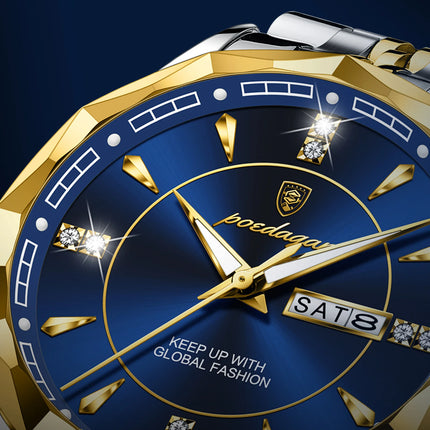 POEDAGAR Luxury Man Clock Business Waterproof Luminous Date Week Watches For Men Quartz Stainless Steel Fashion Men's Wristwatch