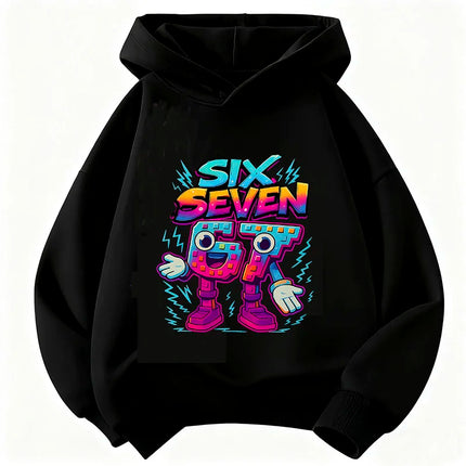 Funny Six Seven Italian Brainrot 67 Number Graphic Print Hoodie Boy/Girl Long Sleeved Kids Comfortable Sweatshirt