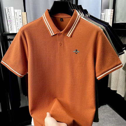100% pure cotton summer men's polo short sleeve T-shirt business casual breathable cozy delicate popular stylish embroidered top