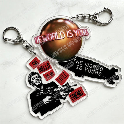 Popualr World Is Yours Keychains for Accessories Scarface Tony Montana Gangster Say Hello To My Life Keyring Fans Friends Gifts
