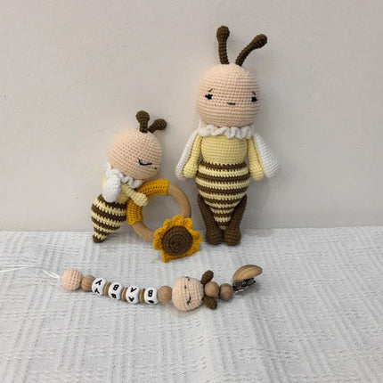 Baby Pacifier Clip Crochet Sheep Handbell Teething Rattle Dummy Chain Boy Girl Unisex Teether Infant Shower Gift