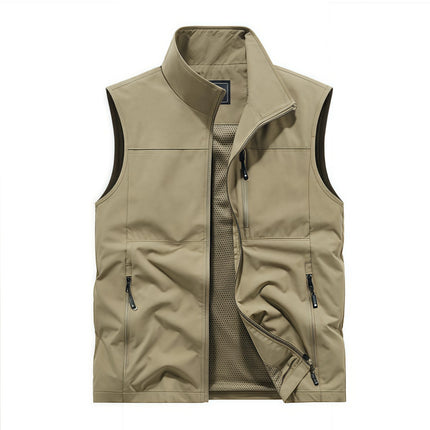 Outdoor workwear jacket Men's breathable lightweight top  Spring and Autumn thin high-end solid color stand-up collar vest