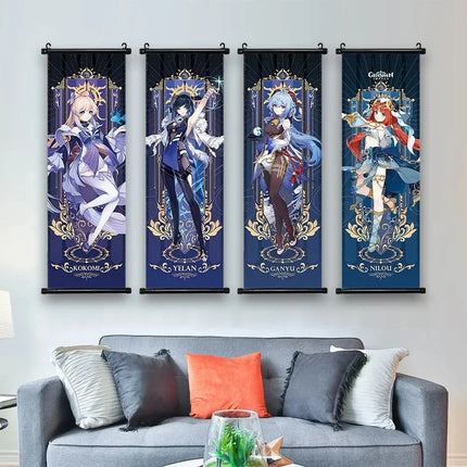 Genshin Impact Poster Anime Hot Games Wall Artwork Hutao Klee Vendi Canvas Painting Print Hanging Scroll Home Decoration Gift