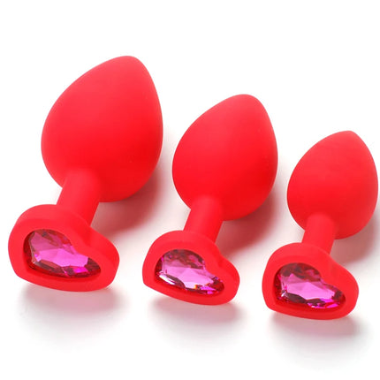 Silicone Anal Plug Adult Toys for Men Women Heart Crystal Anal Trainer for Couples Sex Toys Silicone Butt Plug Anal Toy 3 Sizes