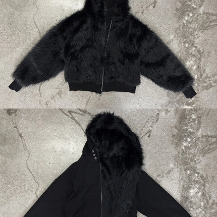 Autumn and winter season women's street retro hooded zipper solid color double-sided cardigan sweatshirt jacket clothing Y2K