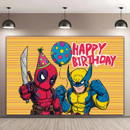 Superhero Deadpool and Wolverine Themed Customized Boy's Birthday Party Decoration Banner With Portrait Photography Studio Props