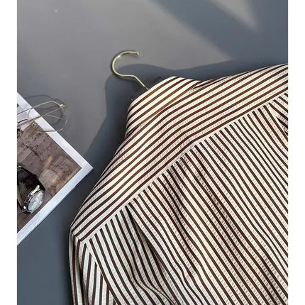 2025 Bubble Shirt Stripe Long Sleeve Men's Business Casual Neck Button Pointed Collar Autumn Fashion Versatile Shirt
