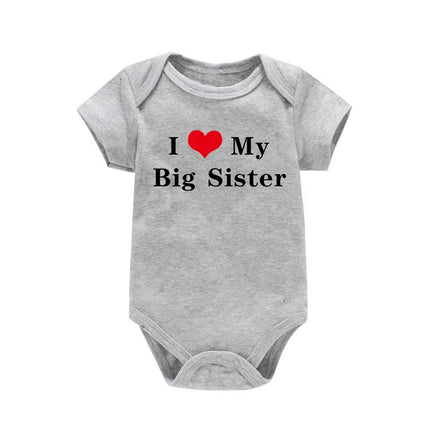 I LOVE MY Big SISTER and Brother Letter Printed Baby Outfit Newborn Short-sleeved Jumpsuit Casual Infant Romper Oneises