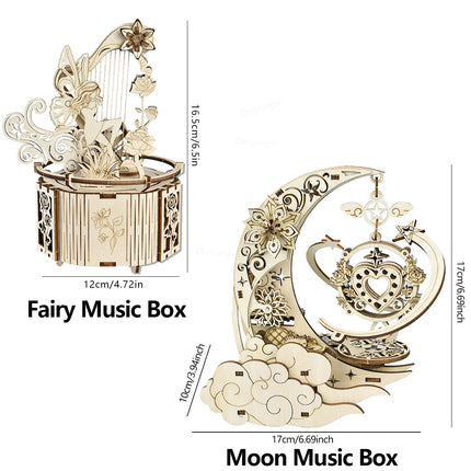 3D Wooden Puzzle Moon Star Music Box DIY Assembly Rotating Craft Decoration STEAM Educational Toys Gift for Adults Teens