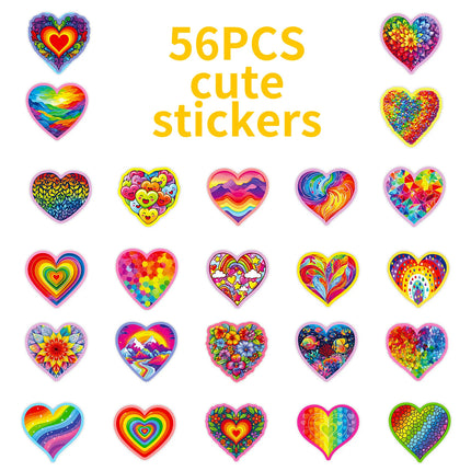 56/112PCS Rainbow Heart Art Stickers, Cute Gift Decals for Notebook Diary Album Phone Suitcase Helmet Decor