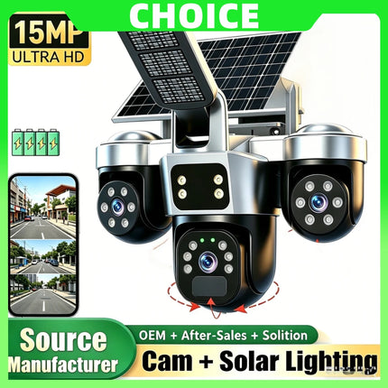 V380 8K 15MP WiFi Solar Camera With Solar Lighting 3-Screen Security Protection Wireless WiFi Solar Outdoor Surveillance