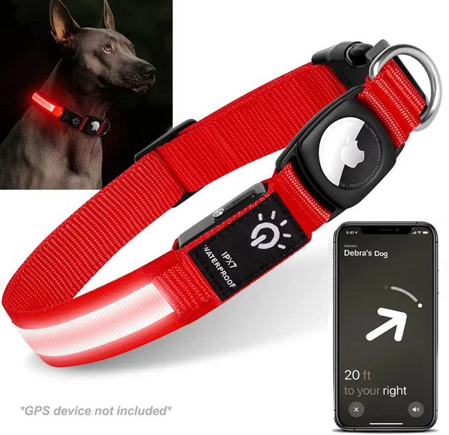 For Apple Airtag GPS Finder LED Dog Collar Waterproof Light USB Rechargeable Luminous Collar Pet For Apple Air Tag Tracker Case