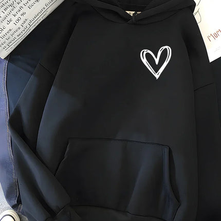 Hirsionsan Simplic Heart Print Women Sweatshirt Soft Casual Loose Vintage Female Hoodies 2024 Winter Warm Fleece Student Tops