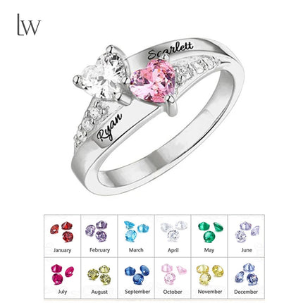 Personalized 1-8 Birthstone Rings Family Mothers Cubic Zirconia Ring Custom Engraved Name Rings Jewelry for Women Grandma Couple