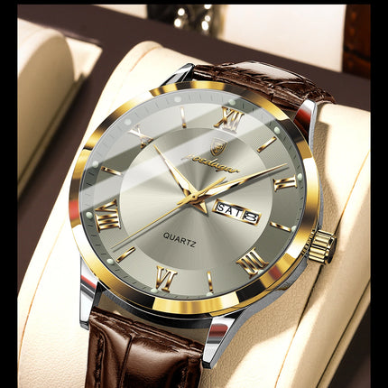 POEDAGAR Original Luxury Men's Wristwatch Leather Date Week Quartz Fashion Men Watch Waterproof Luminous Classic Watches For Men
