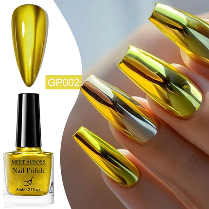 8ml Metallic Nail Polish Mirror Effect Fast Drying Long-Lasting Nail Art Polish DIY No Lamp Cure Manicure Nail Supplies