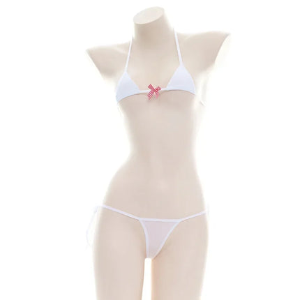 Beach Girl Black Stripe Bikini Swimsuit Costume Backless Set Women Sweet Lolita Bow Bandage Striped Swimsuit Mini Bikini Adult