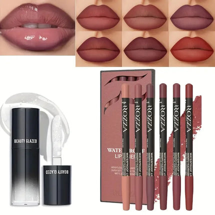 Vibrant Lip Liner and Lip Oil Set - Long Lasting, Matte Finish, Suitable for All Light Beige Types, Adult Lip Makeup Kit
