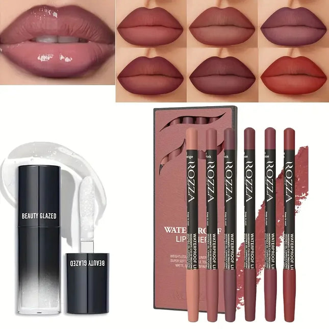 Vibrant Lip Liner and Lip Oil Set - Long Lasting, Matte Finish, Suitable for All Light Beige Types, Adult Lip Makeup Kit