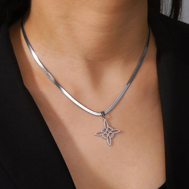 Lucktune Witch Knot Pendant Necklace Stainless Steel Snake Chain Necklace For Women Vintage Lucky Wicca Jewelry Party Gifts Sale