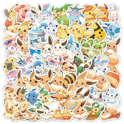 60PCS Cute Eevee Graffiti Stickers Sylveon Pokemon Anime Cartoon Decal Luggage Phone Cup Guitar Fridge Scraphbook Kid Toys