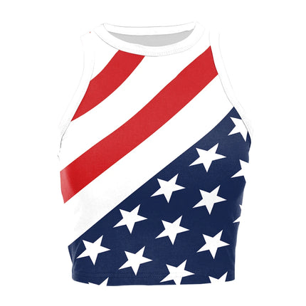 Nadanbao Women's Vest Summer Casual American Flag Tie Dyeing Cropped Tight Sleeveless T-Shirt Streetwear Crop Tops Y2K Tees