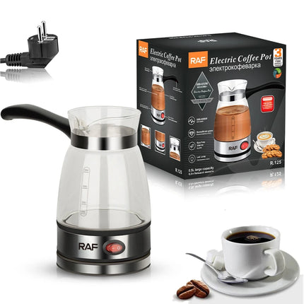 Electric Coffee Maker Glass Turkish Coffee Pot Italian Mocha Tea Milk Heating Machine Portable for Household Office 5-6 Cups