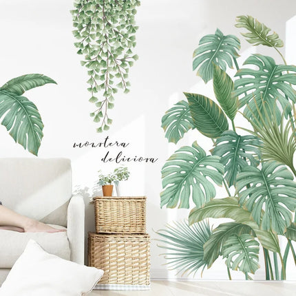 Tropical Monstera Leaf Plants Wall Art Sticker Nordic Wall Decals Vinyls Stickers for Living Room Bedroom Kitchen Home Decor