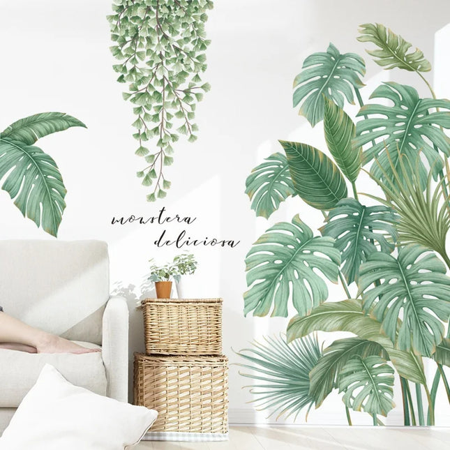 Tropical Monstera Leaf Plants Wall Art Sticker Nordic Wall Decals Vinyls Stickers for Living Room Bedroom Kitchen Home Decor