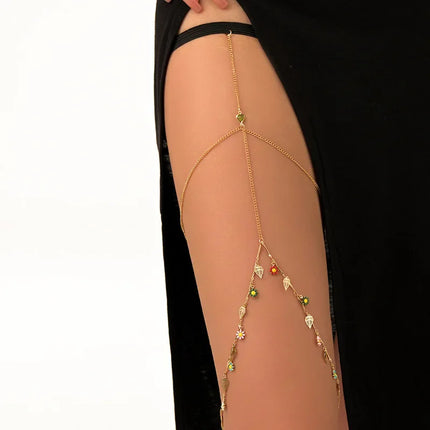 Sexy Summer Bohemian Thigh Chain Simple Body Chains for Women Double-layer Metal Leg Chain Festival Jewelry Accesorios Gift