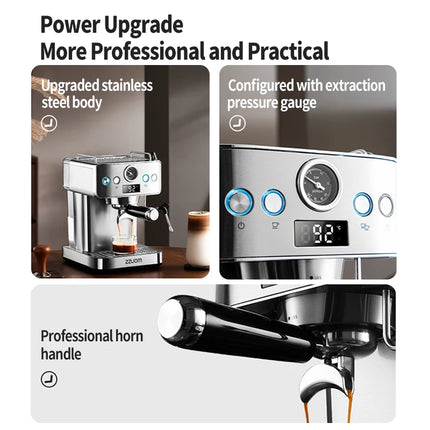 20Bar Semi-Automatic Espresso Machine,Stainless Steel Casing,Professional Spouted Portafilter,Equipped with a pressure gauge