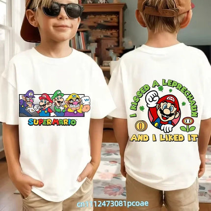 New Super Mario and Luigi Anime Children's Cotton Short-sleeved T-shirt, Cartoon Game Trendy Top for Boys' Casual Short Sleeves.