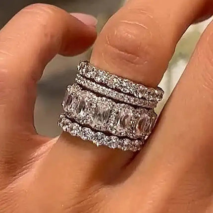 Huitan 4Pcs/Set Temperament Women Ring Full Shining CZ Luxury Party Wedding Lady Wearable Accessories Chic Jewelry for Versatile